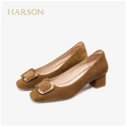 HARSON 哈森 春秋季新款高跟鞋女中跟方头浅口休闲百搭通勤单鞋 HL16517