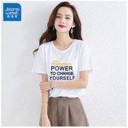 JEANSWEST 真维斯 2022夏季圆领短袖T恤韩版内搭白色纯棉ins潮字母印花上衣