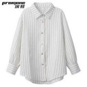 缤慕PROMONE女士条纹衬衫2022秋装新款韩版宽松气质职业装衬衣女