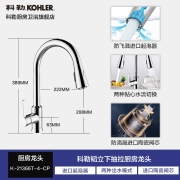 科勒（KOHLER）龙头厨房水槽抽拉式洗菜盆龙头洗碗池厨盆冷热水龙头 【旗舰款抽拉式】21366T-4-CP龙头