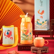 共禾京品 鱼跃龙门系列304不锈钢水壶一杯双盖带杯套