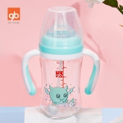 gb好孩子 婴儿宽口径玻璃奶瓶 握把吸管奶瓶 天使饿魔系列260mL 浅绿  自控流量适用6个月以上