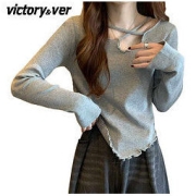 victory&vera VICTORYVERA设计感辣妹长袖T恤女2022秋季新款短款上衣服ins百搭