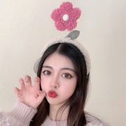 安波尔特羊羔毛小花朵头箍太阳花发箍女洗脸韩国百搭外出头饰防滑压发发卡 花朵发箍2个装（随机）