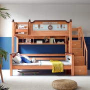 酷漫居全实木高低床儿童床双层子母床进口非洲檀上下铺可拆分 挂梯高低床+书架 1500*2000mm