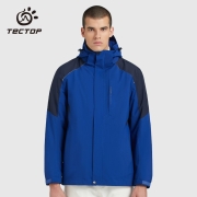 探拓（TECTOP）户外三合一冲锋衣 拼色男女情侣款滑雪服两件套 防风保暖登山服 男款宝石蓝 2XL