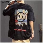 RAMPAGE RAMPAG潮牌t恤男短袖宽松250g重磅纯棉小恶魔印花五分半截袖上衣