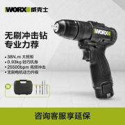 威克士（Worx）12V无刷充电式手电钻电动螺丝刀家用多功能锂电冲击钻WE211 【店长推荐】2.0Ah×1块电池标配装 WE211