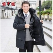 YALU 雅鹿 羽绒服男中老年男士派克服中长款狐狸毛领可脱卸内胆爸爸冬装