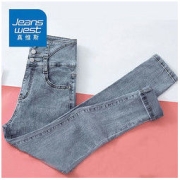 JEANSWEST 真维斯 高腰牛仔裤女装秋冬新款修身小脚显瘦显高紧身铅笔加绒加厚