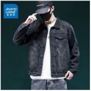 JEANSWEST 真维斯 蓝色复古牛仔外套男子潮牌帅气修身夹克水洗怀旧百搭牛仔衣