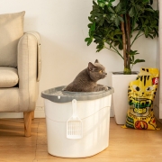 Iris爱丽思猫砂盆 顶盖漏砂猫咪宠物厕所 大空间防带出 白灰