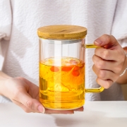 唯铭诺 耐高温茶具家用水杯 内胆过滤茶水分离玻璃杯办公室竹盖茶杯 观山竹盖茶杯435ml