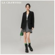 LA CRAWFISH 黑色西装外套女2022秋上新蝴蝶结装饰直筒休闲小西装