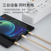 纽曼(Newmine)苹果/Type-c/安卓USB-C一拖三数据线三合一充电线 适用iPhoneX/XS Max/XR/小米华为p30 金色