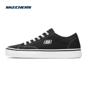 Skechers斯凯奇官方男款百搭绑带帆布鞋轻质透气缓震板鞋 666067-BLK-C 黑色 41