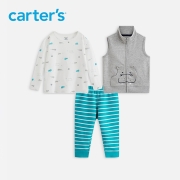 carters 婴童套装秋季男女宝宝马甲长袖T长裤套装外出服三件套 河马1L546310P 24M/90cm