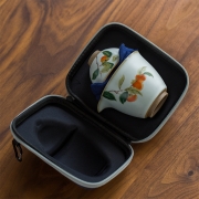 雪说仿古汝窑旅行茶具 功夫茶具套装 便携包快客一壶两杯日式收纳包 旅行茶具-柿柿如意
