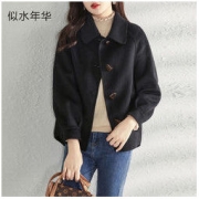 似水年华 | 2021冬新款百搭小个子牛角扣灯笼袖毛呢短款女双面呢