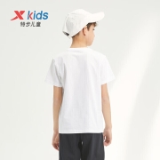 特步(XTEP)童装短T中大童男童时尚LOGO潮流百搭儿童户外运动上衣 678225019123 珍珠白 150cm