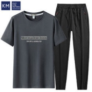 KILO METERS KM/夏季纯棉短袖T恤套装男士休闲宽宽松运动裤青少年圆领短袖长裤