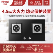 林内（Rinnai）燃气灶 天燃气灶双头 嵌入式烈焰聚火熄火保护装置强化玻璃JZT-2E01M 天然气