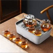 四美堂 玻璃茶具套装 玻璃茶具+高款茶盘（32*24*9.5cm）
