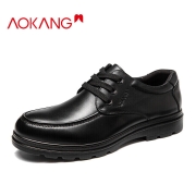 奥康（Aokang）男鞋男士商务休闲鞋英伦舒适低帮圆头系带皮鞋G213214047 黑色41码