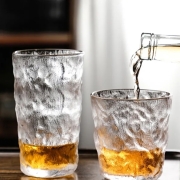 酱布坊 威士忌玻璃杯网红ns风水杯冰川纹玻璃水杯 矮款  4个装