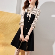 拉夏贝尔连衣裙新品2022秋季新款连衣裙女装女士裙子显瘦连衣裙时尚百搭气质女款连衣裙中裙 黑色 S