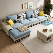 全友家居 沙发现代简约皮布沙发北欧客厅可拆洗整装布艺沙发组合102085C  正向布皮沙发(1+3+转)