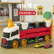 儿童玩具男孩超大号轨道车弹射大卡车收纳运输车变形惯性合金折叠惯性滑行3-6岁工程货柜卡车生日礼物 弹射轨道变形车【6辆合金车+自动排名+可折叠】蓝色