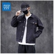 JEANSWEST 真维斯 深色新款翻领牛仔外套男休闲宽松高端夹克衫百搭帅气外套男