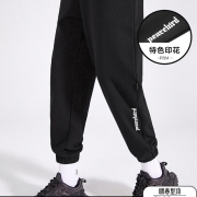 太平鸟男装卫裤新款潮流休闲裤黑色束脚裤男印花休闲长裤 黑色 M