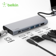 贝尔金（Belkin）Type-C六合一扩展坞转换器iPadPro iPad mini 苹果Macbook 华硕联想笔记本6口扩展器扩展坞