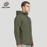 探拓（TECTOP）加绒防寒户外服 情侣软壳衣100D四面弹复合摇粒绒夹克冬季保暖舒适弹力外套 男款卡其绿 2XL