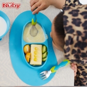 努比（Nuby）儿童餐具 宝宝不锈钢辅食叉勺组 勺子叉子餐刀两件套 圆角处理防烫防摔 不锈钢叉勺组-蓝色