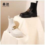 SENDA 森达 冬季新款时尚金属马衔扣欧美休闲女袜靴短靴Z0604DD1