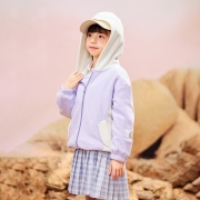 MQD童装女童2022年秋装摇粒绒外套新款潮酷可爱时尚洋气卫衣潮 淡紫色 150cm