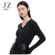 Juzui 玖姿 JZ玖姿秋季新款黑色针织修身优雅时尚领型个性女薄款毛衣