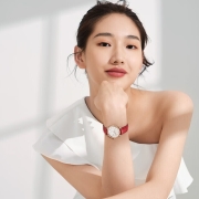 飞亚达（FIYTA）手表女 经典系列石英锆石表圈日历象牙白盘红皮带【送女友礼物】 DL802050.PWRD