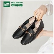 MULINSEN 木林森 乐福鞋女真皮2022新款平底小皮鞋秋季女英伦皮鞋一脚蹬单鞋