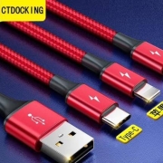 京东极速版：CTDOCKING 一拖三充电数据线  中国红