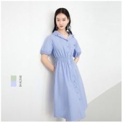 Juzui 玖姿 夏季新款纯色法式浪漫桔梗裙收腰女衬衫连衣裙