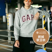 Gap 男女装LOGO碳素软磨抓绒连帽卫衣791339 春秋新款情侣休闲上衣 浅灰色 170/84A(XXS)