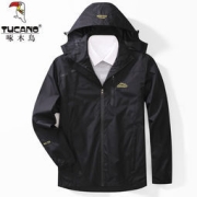 啄木鸟（TUCANO） 冲锋衣男秋冬薄款单层防风防水耐磨登山服情侣开衫连帽外套时尚潮流百搭夹克 男黑色 XL