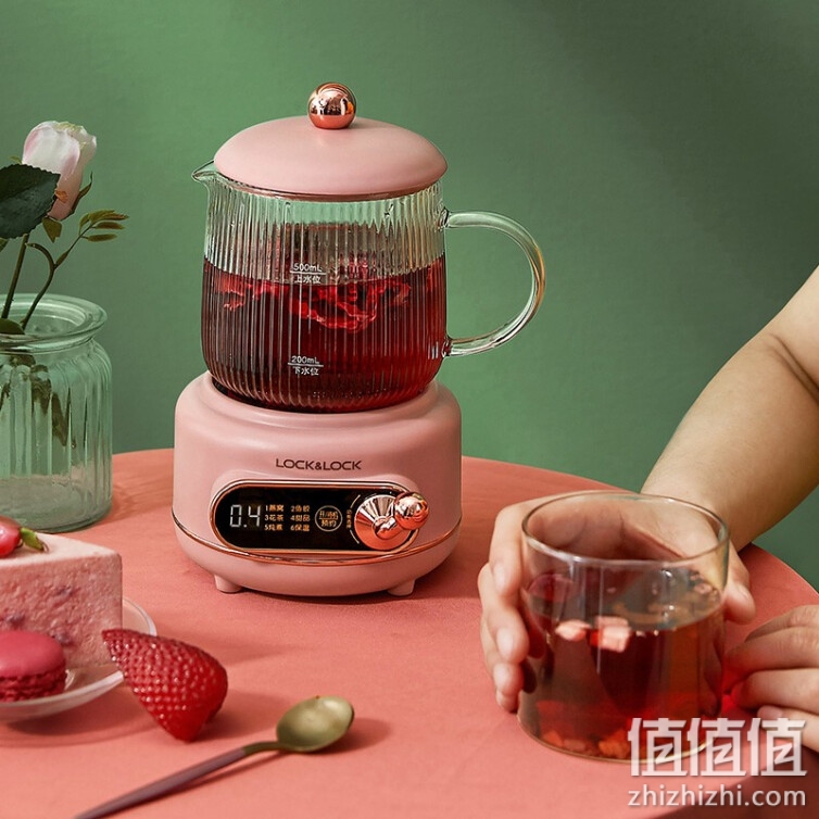 locklock 乐扣乐扣 养生壶 迷你小煮茶器 电炖杯 办公室家用玻璃养生杯 多功能煮茶电炖杯 养生壶-0.5L-粉色