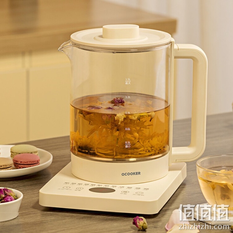 圈厨 养生壶 茶具电茶壶煮茶壶花茶壶玻璃煮茶器煎药壶中药锅药膳电水壶烧水壶 白色