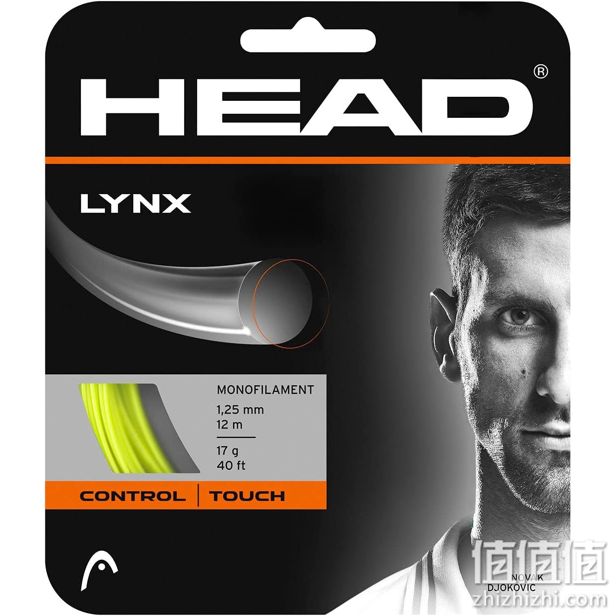 Head Lynx 网球拍 40 英尺套装 - 17 号单丝球拍弦,霓虹黄色