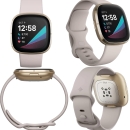 Fitbit Sense 高级智能手表(月亮白)带小和大表带,附带 3.3 英尺(约 1 米)充电线、墙壁适配器、屏幕保护膜和 PremGear 布与 Fitbit 兼容